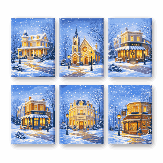 Coffret “Rue sous la neige” – 6 peintures par numéro