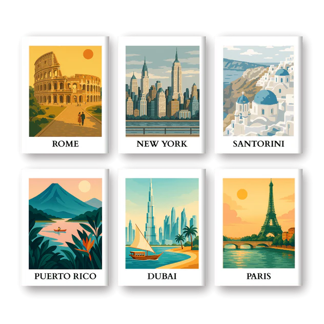 Coffret 6 peintures par numéro Capitales – inspiré des grandes capitales du monde – Maison Artsen