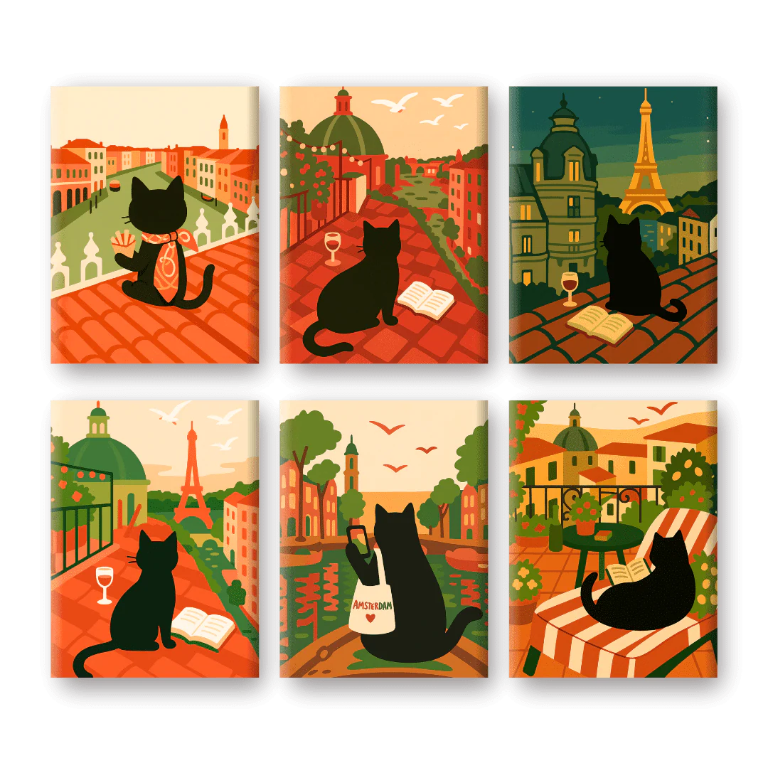 Coffret “Le Chaton Voyageur” – 6 peintures par numéro