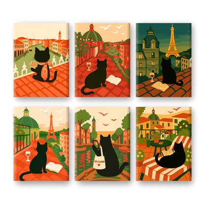 Coffret “Le Chaton Voyageur” – 6 peintures par numéro