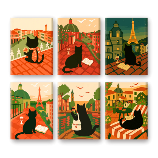 Coffret “Le Chaton Voyageur” – 6 peintures par numéro