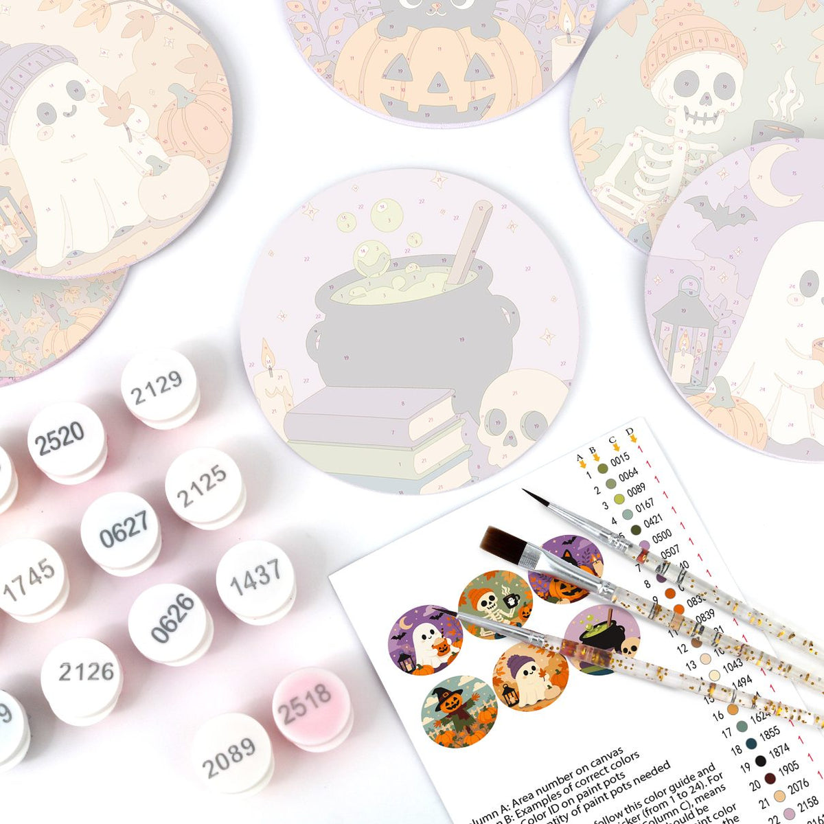 Sous-verres à peindre par numéro Halloween Douillet, vue 6, Maison Artsen