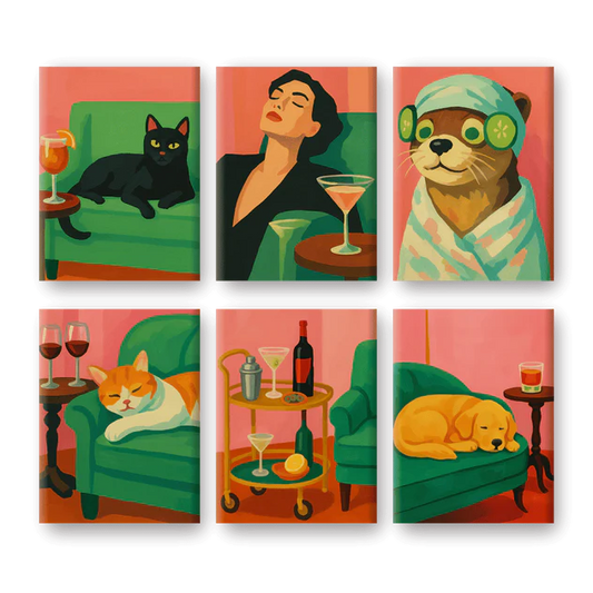 Coffret de 6 peintures par numéro “Chilling at home"