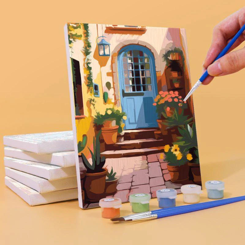 Peinture par numéro Entrées Fleuries – détail toile – Maison Artsen