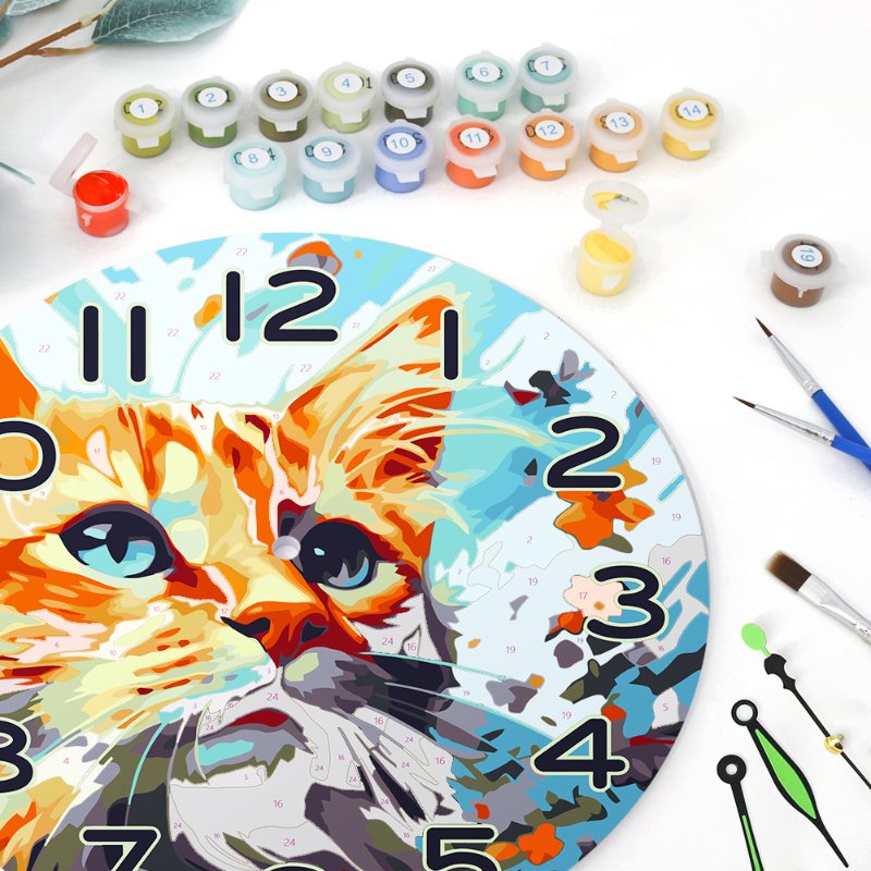 Horloge à peindre par numéro Chat Roux, vue 8, Maison Artsen