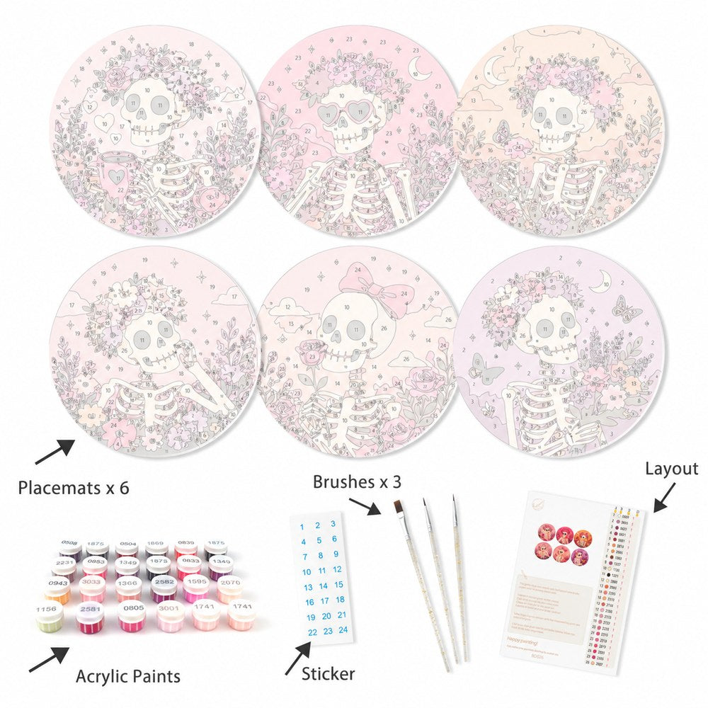 Sets de table à peindre par numéro Squelettes en Fleurs, vue 6, Maison Artsen