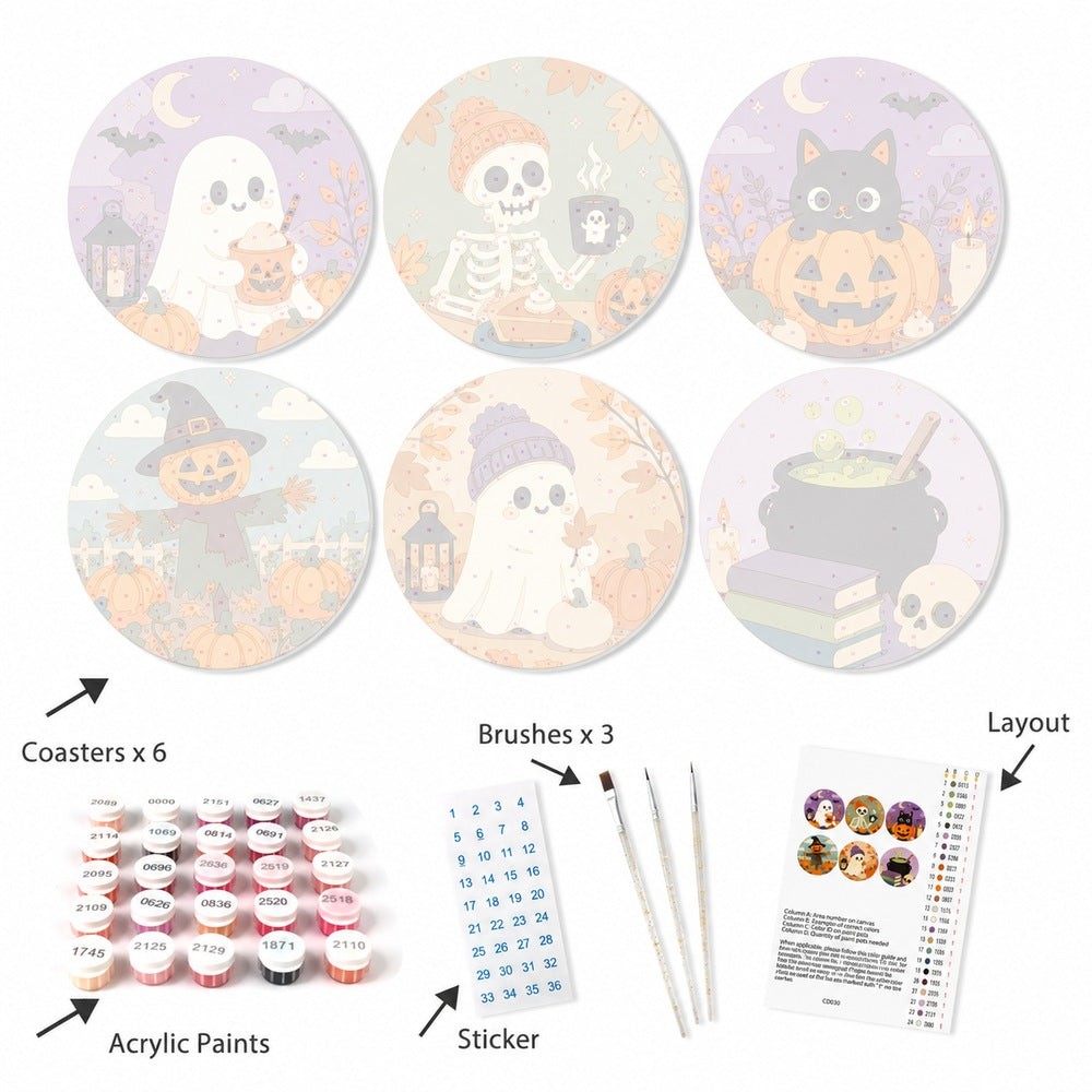 Sous-verres à peindre par numéro Halloween Douillet, vue 5, Maison Artsen