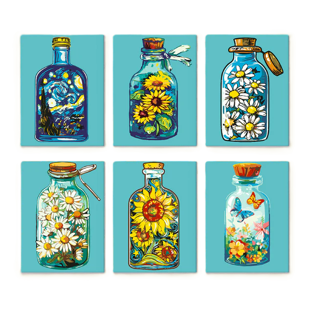 Coffret 6 peintures par numéro En bouteille – sur le thème des bouteilles – Maison Artsen