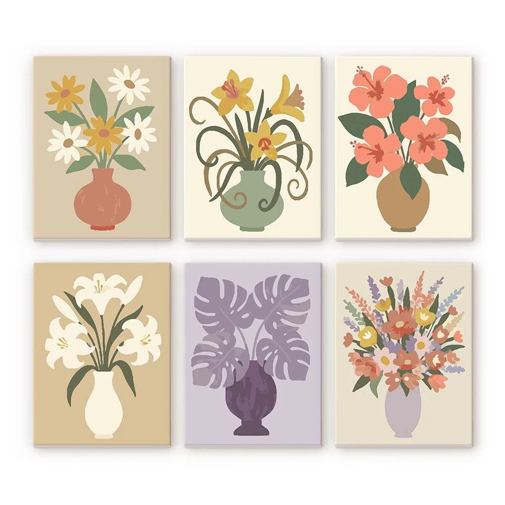 Coffret “Vase & Fleurs” – 6 peintures par numéro