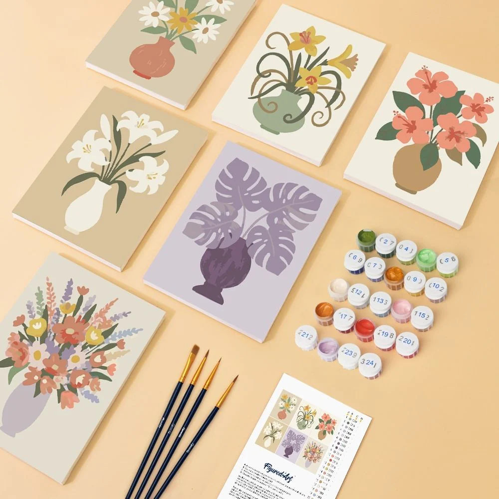 Coffret “Vase & Fleurs” – 6 peintures par numéro