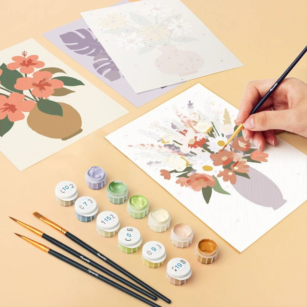 Coffret “Vase & Fleurs” – 6 peintures par numéro