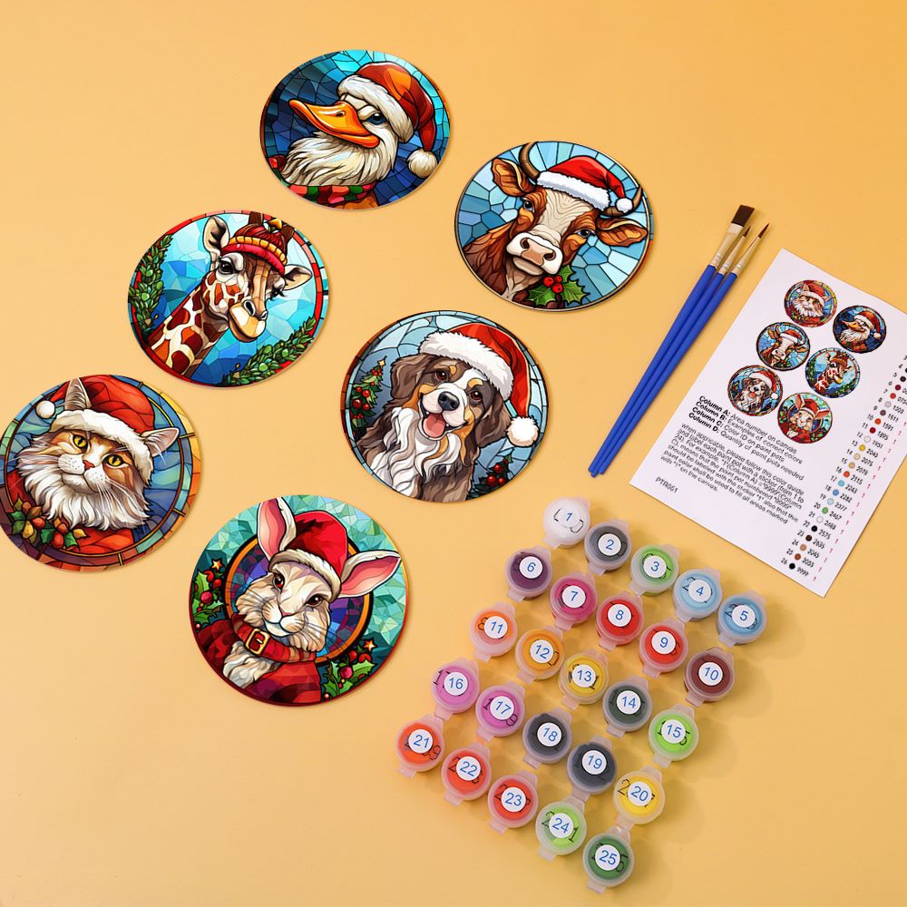 Sous-verres à peindre par numéro Animaux en Bonnet de Noël, vue 8, Maison Artsen