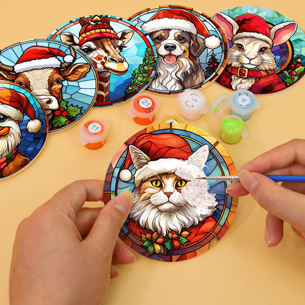 Sous-verres à peindre par numéro Animaux en Bonnet de Noël, vue 6, Maison Artsen