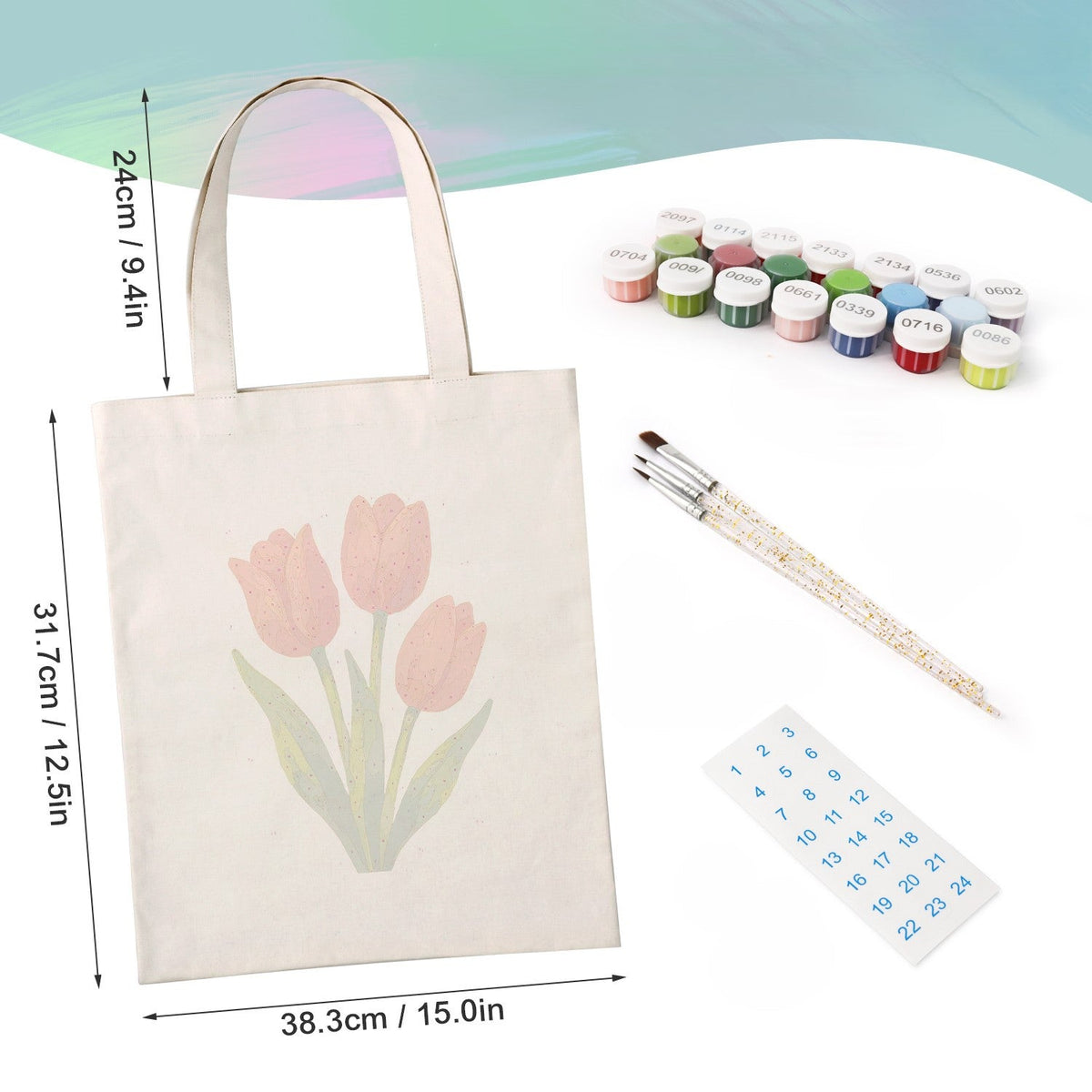 Tote bag à peindre par numéro Tulipes Rouges, vue 4, Maison Artsen