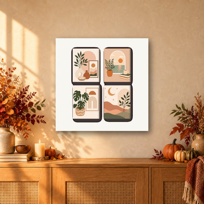 Coffret de 4 peintures par numéro Maison Bohème, mini-toiles présentées au mur, Maison Artsen