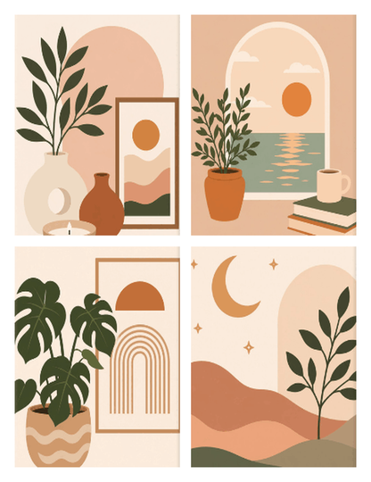 Coffret de 4 peintures par numéro Maison Bohème, les mini-toiles à plat, Maison Artsen