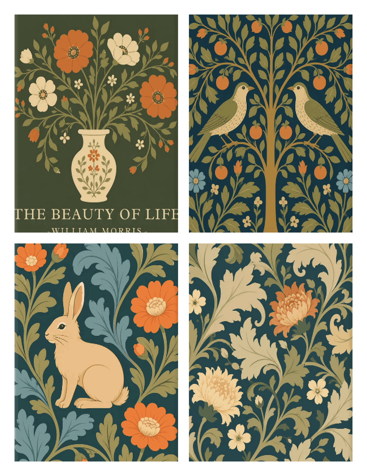 Coffret de 4 peintures par numéro Tapisserie du Jardin, les mini-toiles à plat, Maison Artsen