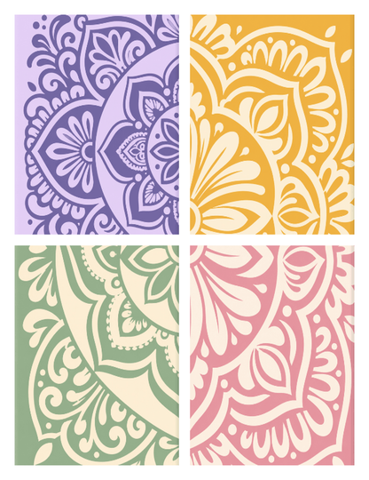 Coffret de 4 peintures par numéro Mandalas Doux, les mini-toiles à plat, Maison Artsen