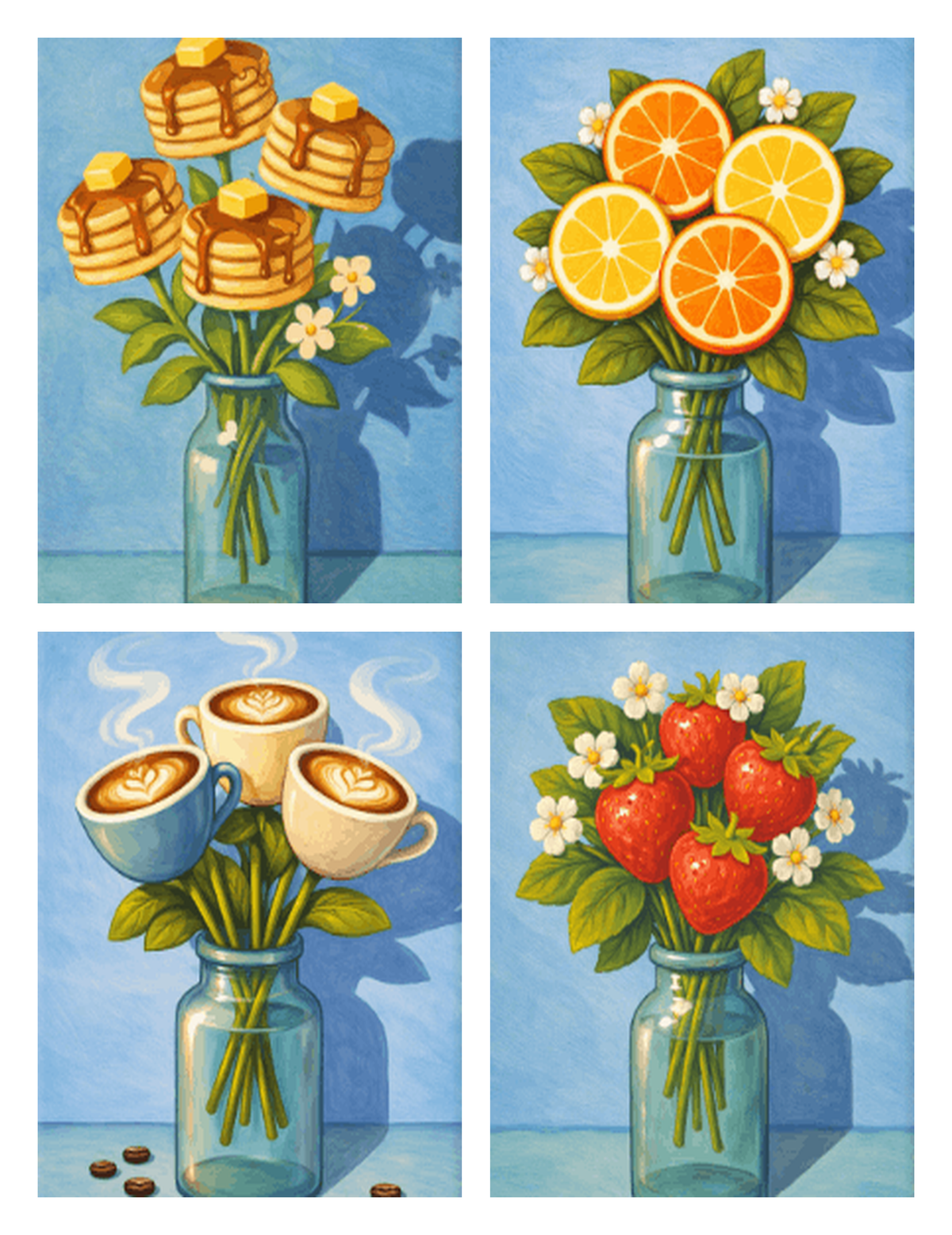 Coffret de 4 peintures par numéro Bouquets Gourmands, les mini-toiles à plat, Maison Artsen