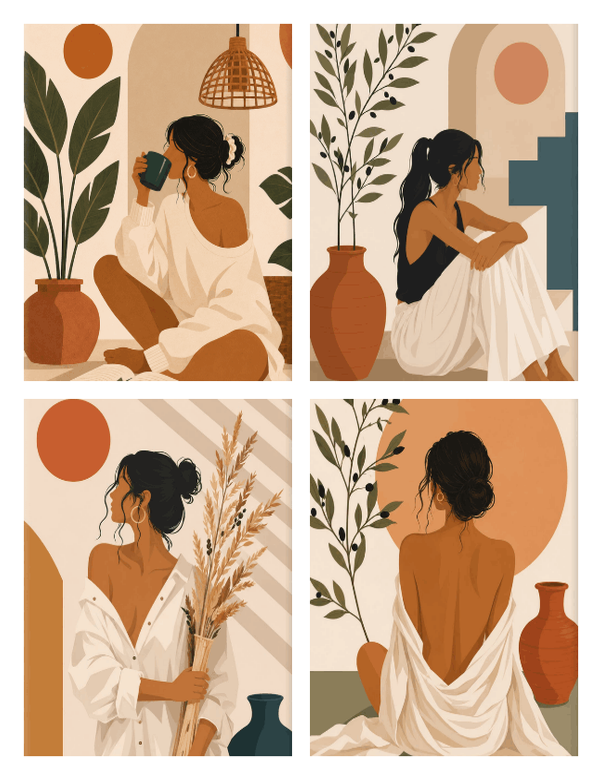 Coffret de 4 peintures par numéro Instants Bohèmes, les mini-toiles à plat, Maison Artsen
