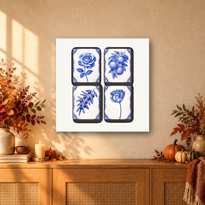 Coffret de 4 peintures par numéro Plantes de Delft, mini-toiles présentées au mur, Maison Artsen