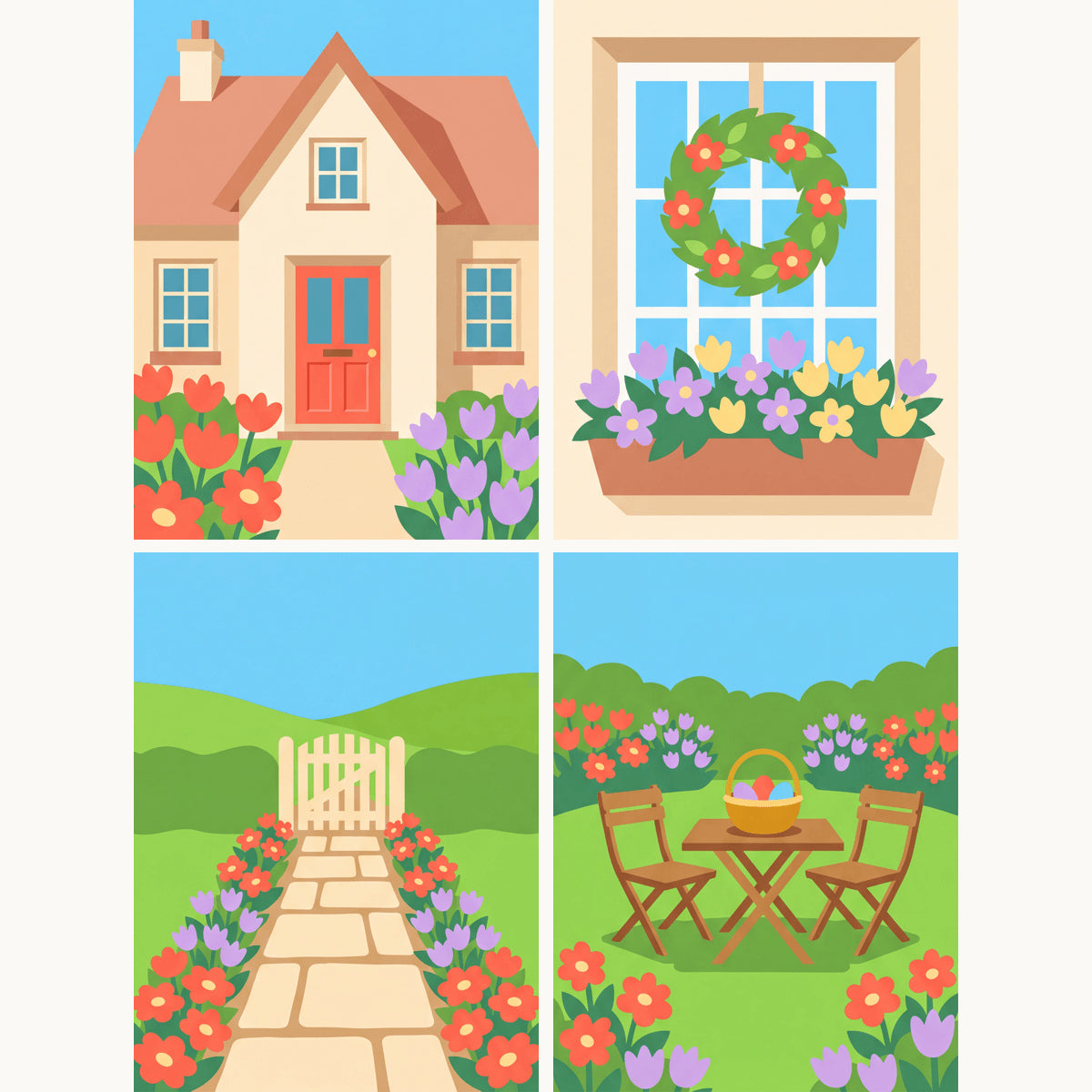Coffret de 4 peintures par numéro Bienvenue au Cottage, les mini-toiles à plat, Maison Artsen