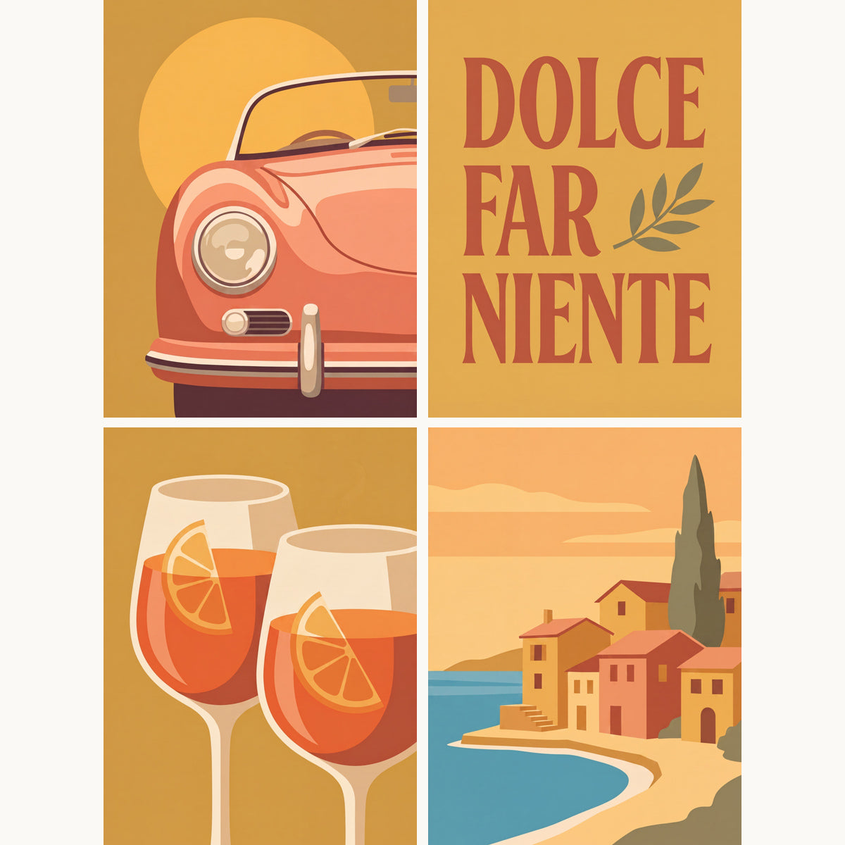 Coffret de 4 peintures par numéro Dolce Far Niente, les mini-toiles à plat, Maison Artsen