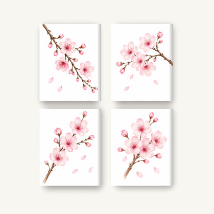 Coffret de 4 peintures par numéro Fleurs de Cerisier, les mini-toiles à plat, Maison Artsen