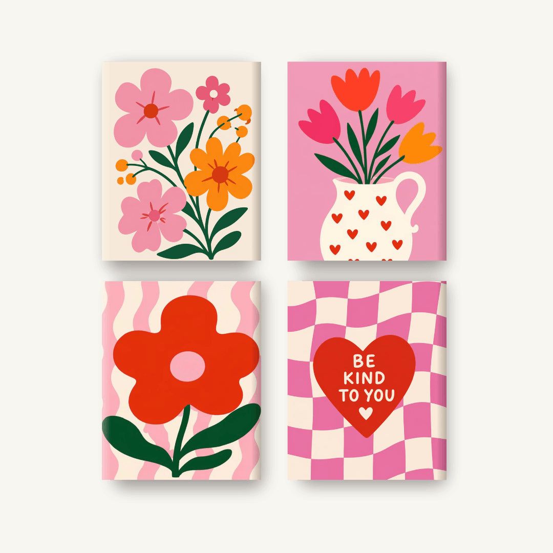 Coffret de 4 peintures par numéro Amour en Fleurs, les mini-toiles à plat, Maison Artsen