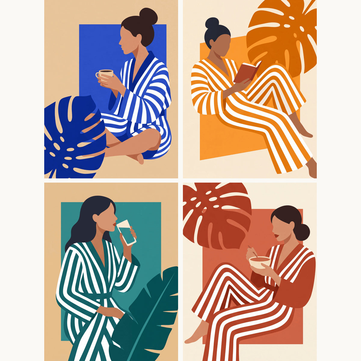 Coffret de 4 peintures par numéro Dimanche Tranquille, les mini-toiles à plat, Maison Artsen