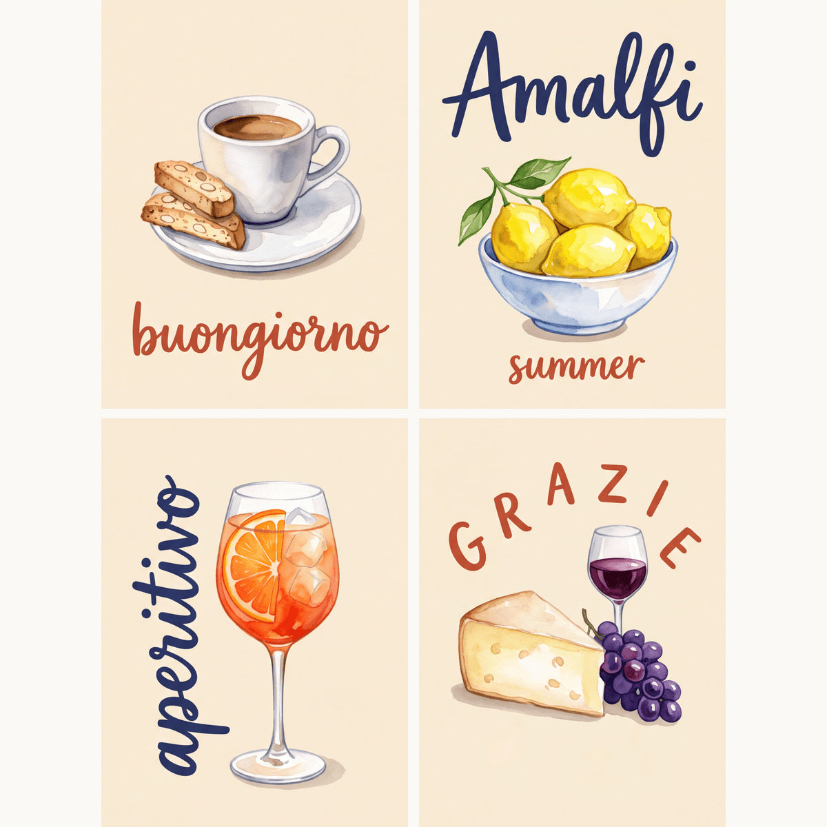 Coffret de 4 peintures par numéro Mots de la Table Italienne, les mini-toiles à plat, Maison Artsen