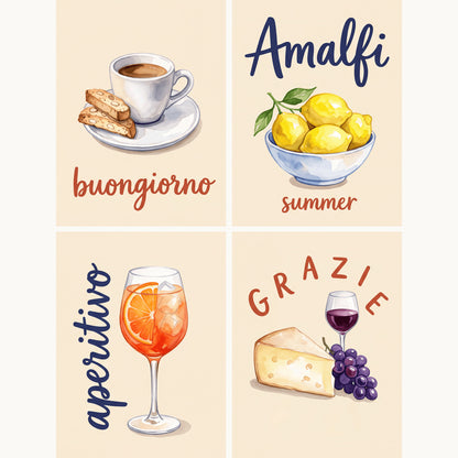 Coffret de 4 peintures par numéro Mots de la Table Italienne, les mini-toiles à plat, Maison Artsen