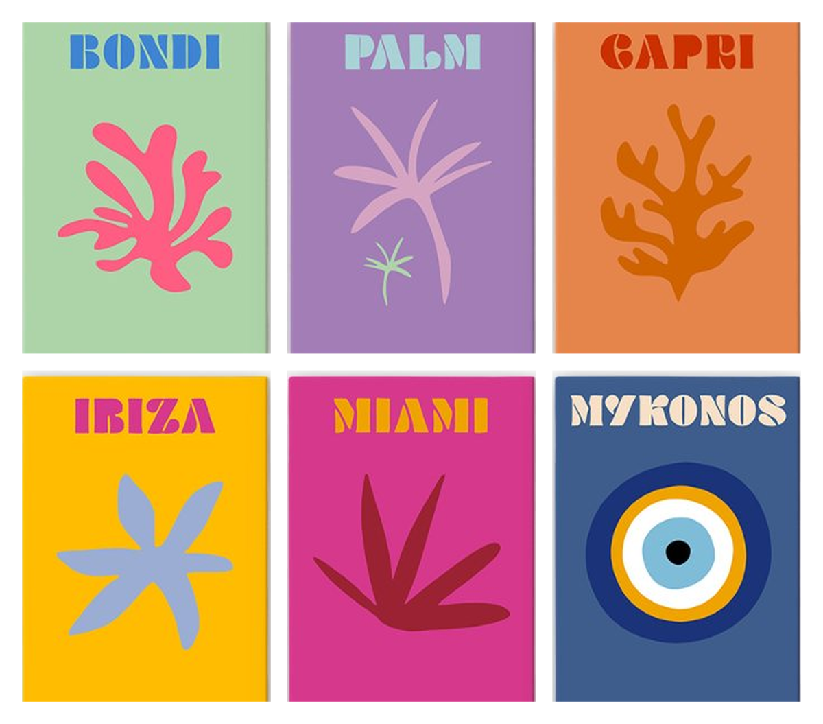 Coffret de 6 peintures par numéro Affiches des Plus Belles Plages, les mini-toiles à plat, Maison Artsen