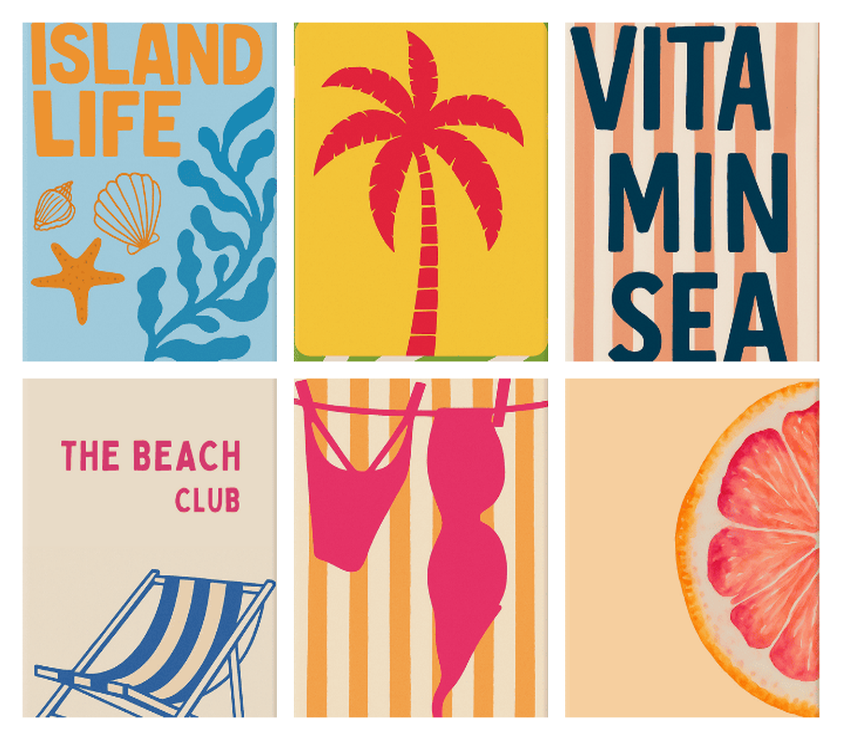 Coffret de 6 peintures par numéro Esprit Beach Club, les mini-toiles à plat, Maison Artsen