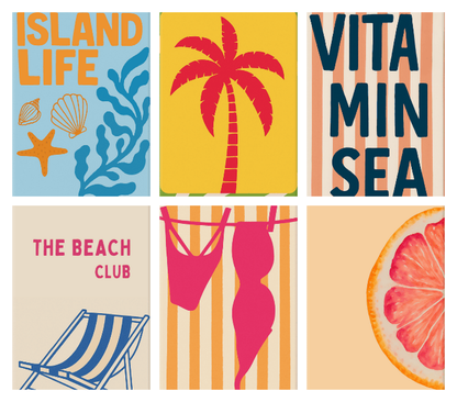 Coffret de 6 peintures par numéro Esprit Beach Club, les mini-toiles à plat, Maison Artsen