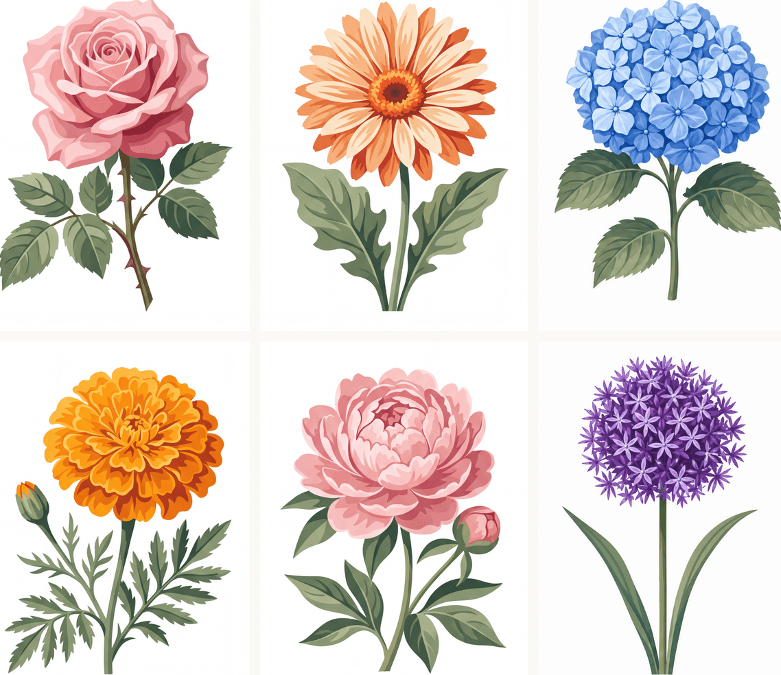 Coffret de 6 peintures par numéro Fleurs du Jardin d'Antan, les mini-toiles à plat, Maison Artsen