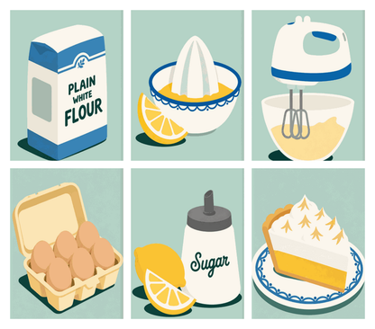 Coffret de 6 peintures par numéro Recette Tarte au Citron, les mini-toiles à plat, Maison Artsen