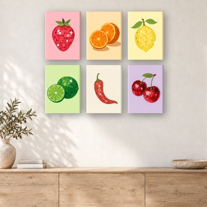 Coffret de 6 peintures par numéro Récolte Disco, mini-toiles présentées au mur, Maison Artsen