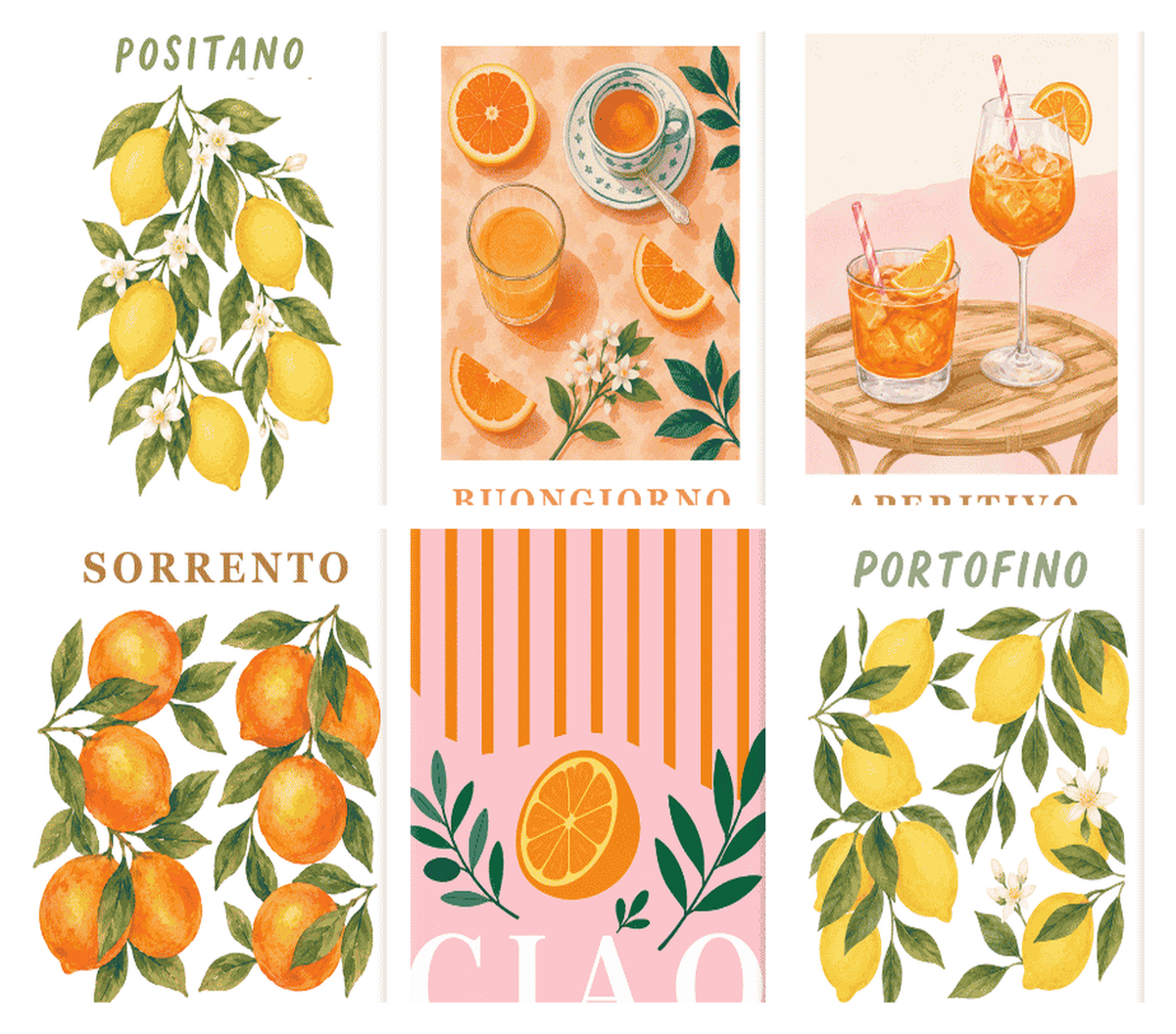 Coffret de 6 peintures par numéro Cartes Postales aux Agrumes, les mini-toiles à plat, Maison Artsen
