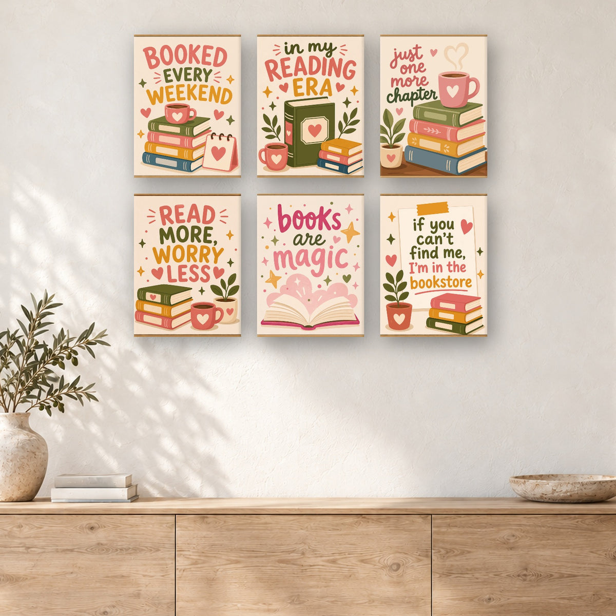 Coffret de 6 peintures par numéro Citations de Lecteurs, mini-toiles présentées au mur, Maison Artsen