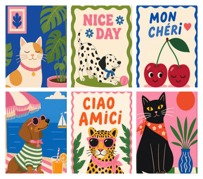 Coffret de 6 peintures par numéro Bonjour Mon Chéri, les mini-toiles à plat, Maison Artsen