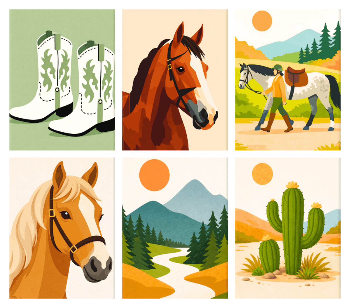 Coffret de 6 peintures par numéro Vie au Ranch, les mini-toiles à plat, Maison Artsen