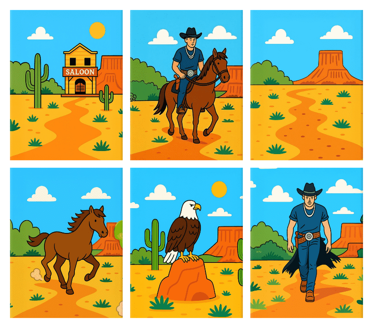 Coffret de 6 peintures par numéro Piste du Far West, les mini-toiles à plat, Maison Artsen
