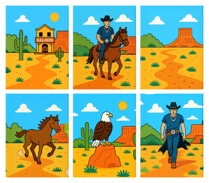 Coffret de 6 peintures par numéro Piste du Far West, les mini-toiles à plat, Maison Artsen