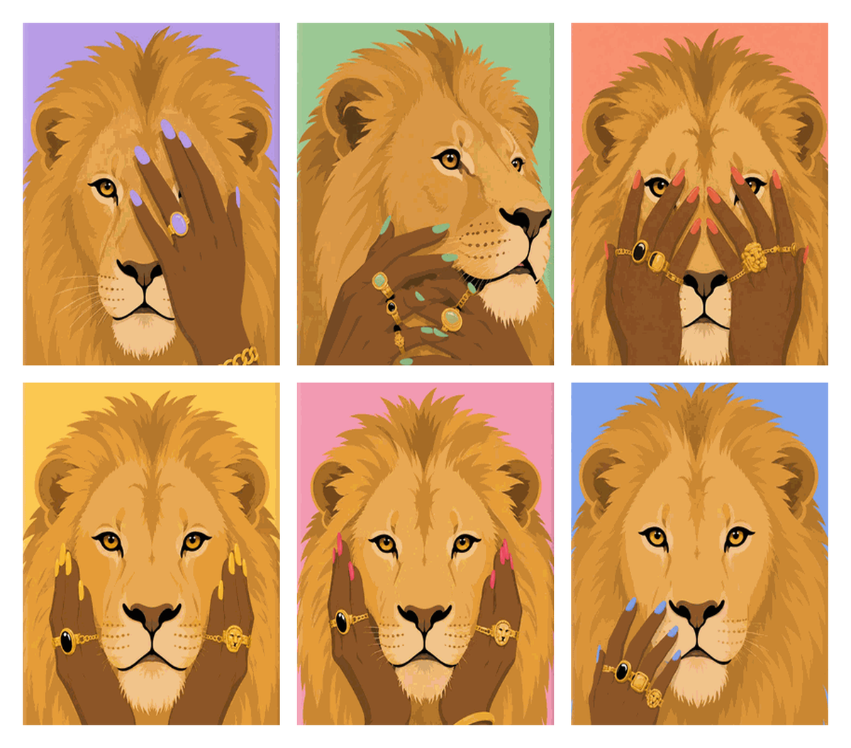 Coffret de 6 peintures par numéro Lions Manucurés, les mini-toiles à plat, Maison Artsen