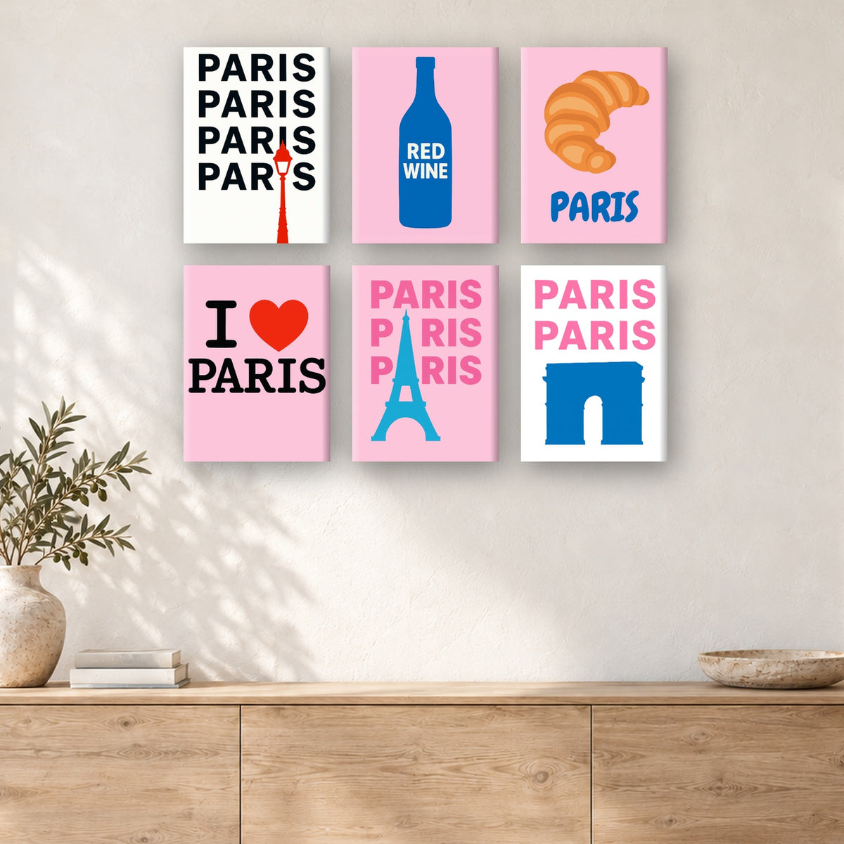 Coffret de 6 peintures par numéro Paris en Toutes Lettres, mini-toiles présentées au mur, Maison Artsen