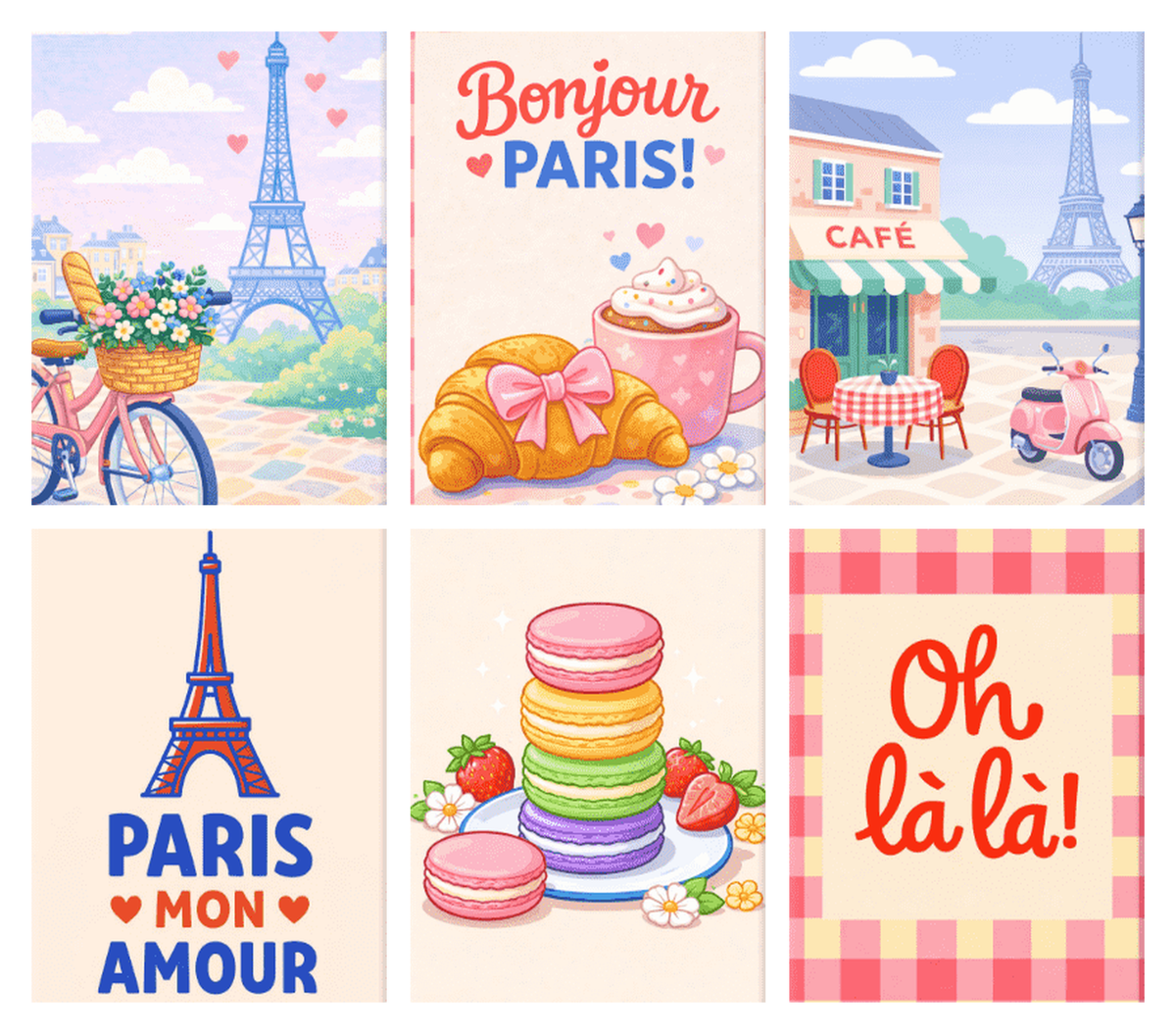 Coffret de 6 peintures par numéro Douceurs de Paris, les mini-toiles à plat, Maison Artsen