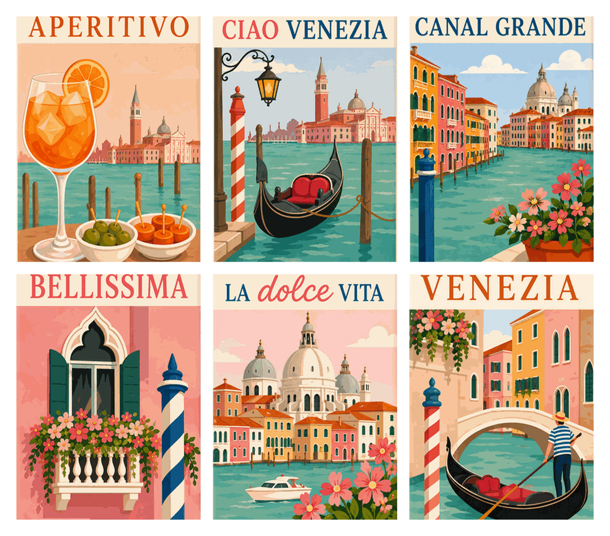 Coffret de 6 peintures par numéro Ciao Venise, les mini-toiles à plat, Maison Artsen