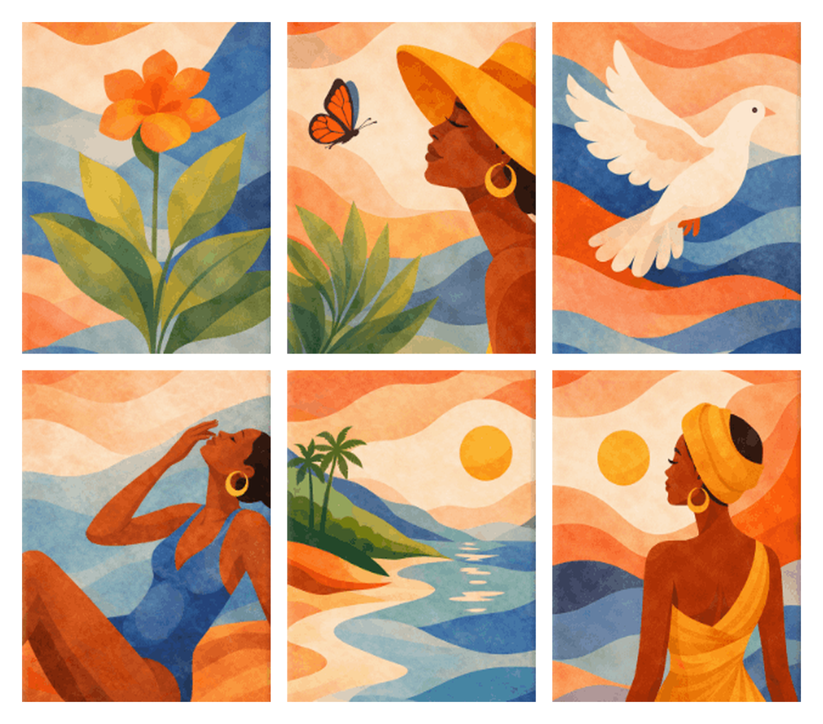 Coffret de 6 peintures par numéro Muses du Soleil, les mini-toiles à plat, Maison Artsen
