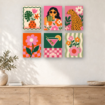 Coffret de 6 peintures par numéro Petits Plaisirs en Couleurs, mini-toiles présentées au mur, Maison Artsen
